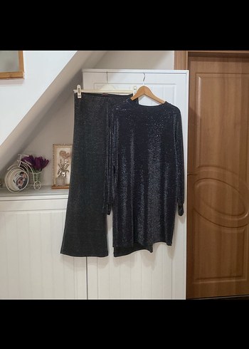 Gri Uzun Kollu Salaş Kadın Abiye takım - Görsel 2