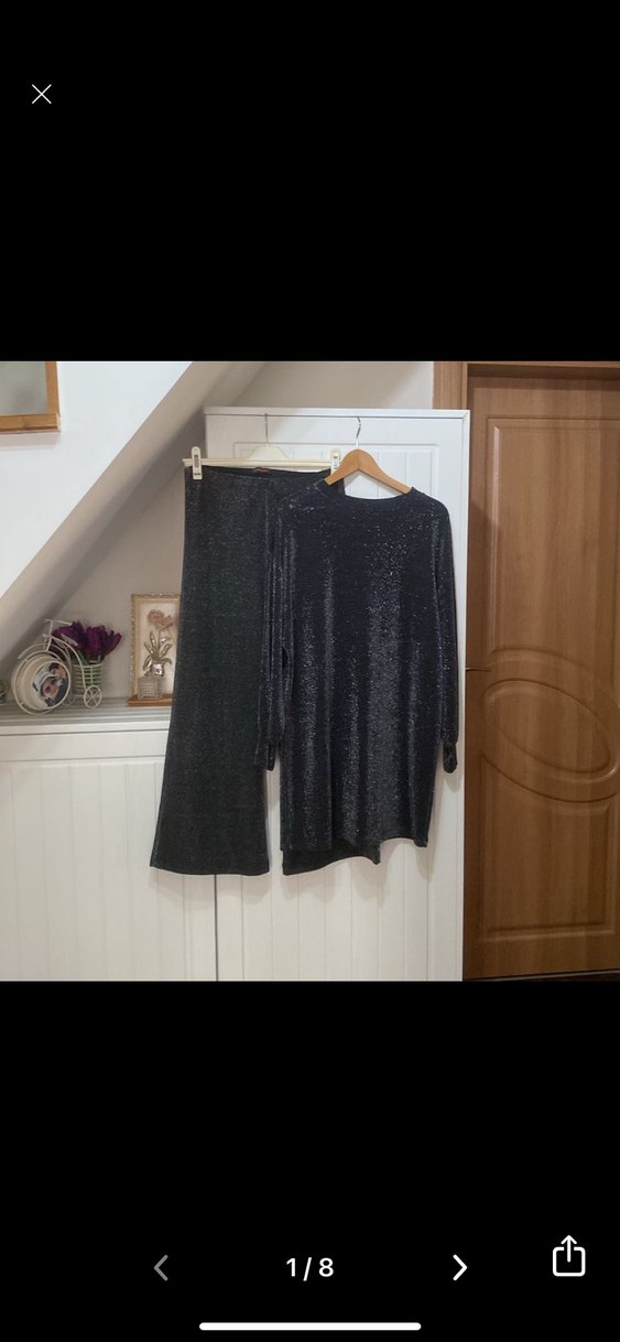 Gri Uzun Kollu Salaş Kadın Abiye takım - Görsel 2