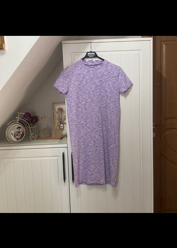 Mor Kısa Kollu Midi Elbise - Görsel 3