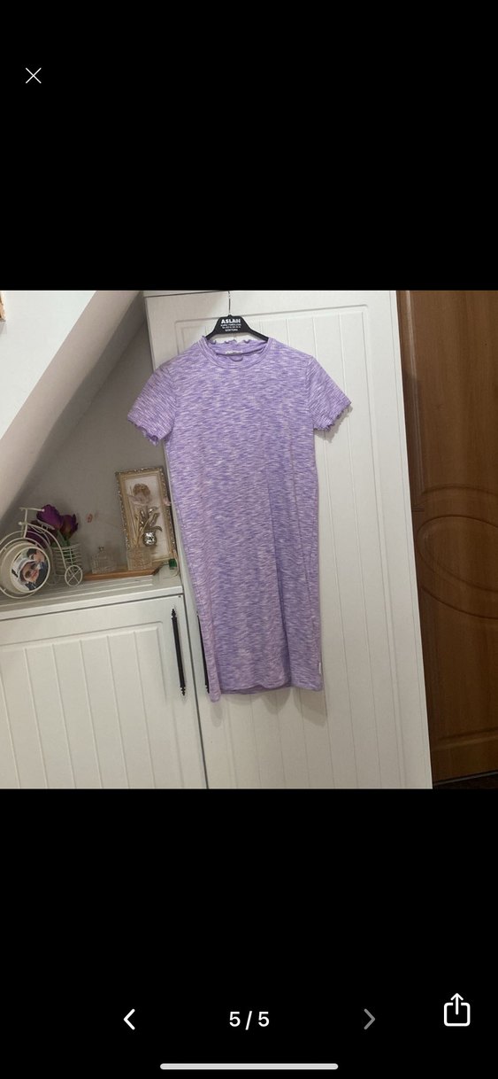 Mor Kısa Kollu Midi Elbise - Görsel 2