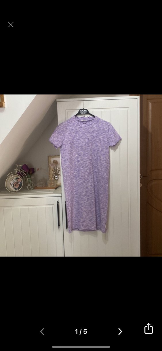 Mor Kısa Kollu Midi Elbise - Görsel 3