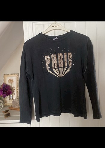 Kız Çocuk Siyah Baskılı Uzun Kollu Tişört - Görsel 3