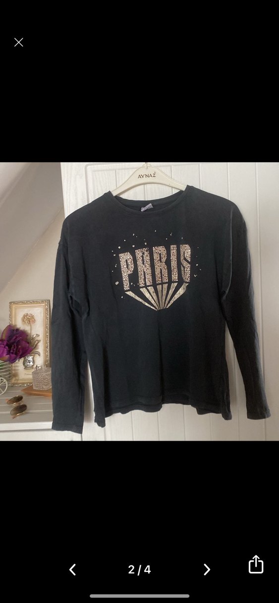 Kız Çocuk Siyah Baskılı Uzun Kollu Tişört - Görsel 3