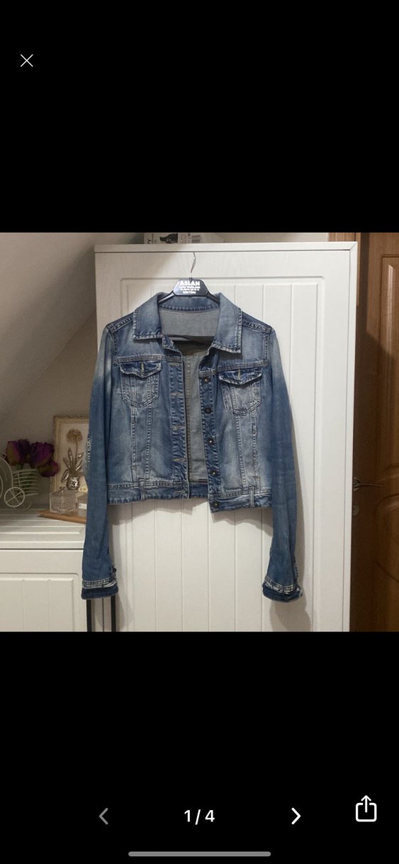 Kadın Mavi Bağlama Desenli Denim Ceket - Görsel 5