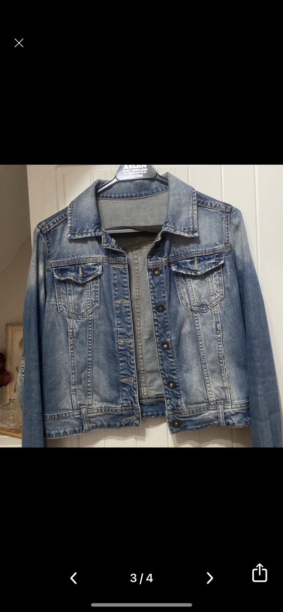 Kadın Mavi Bağlama Desenli Denim Ceket - Görsel 3