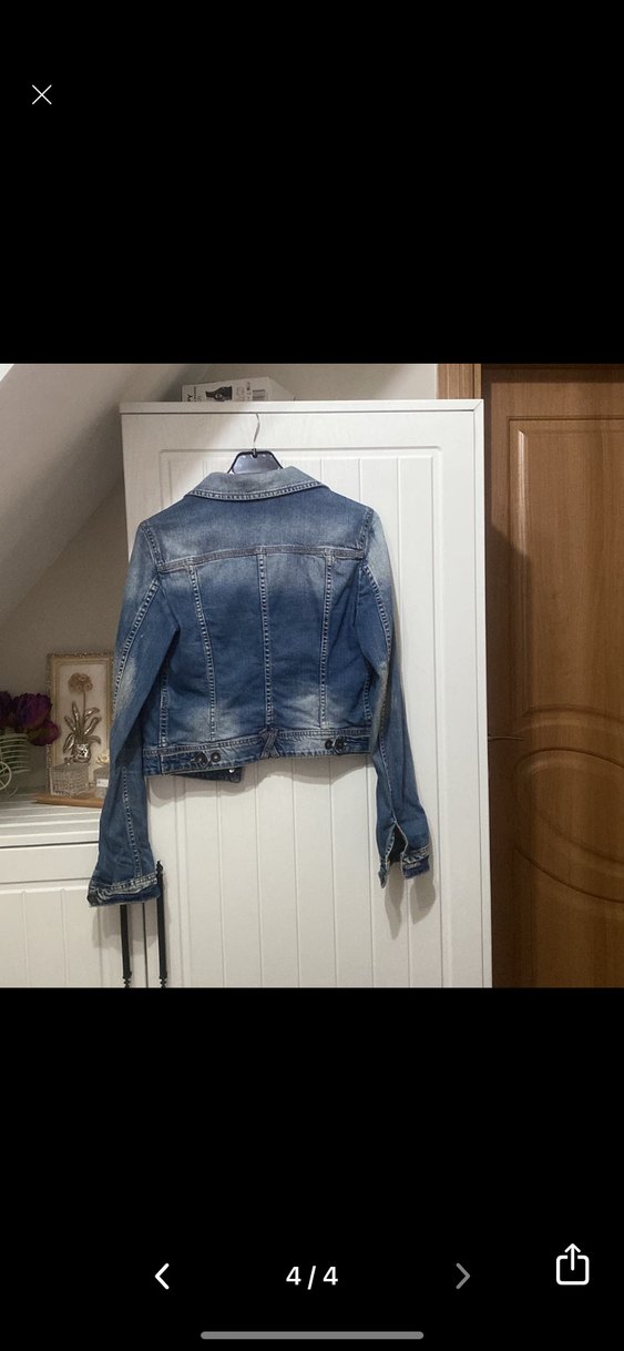 Kadın Mavi Bağlama Desenli Denim Ceket - Görsel 4