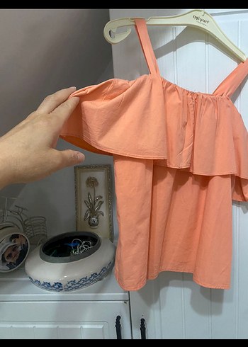 Pembe Keten Salaş Mini Bluz Fırfırlı - Görsel 4