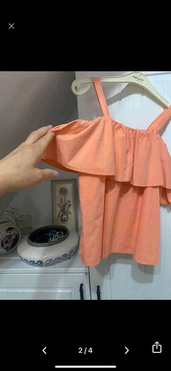 Pembe Keten Salaş Mini Bluz Fırfırlı - Görsel 4