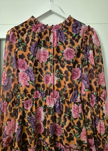 Uzun Kollu Fırfırlı Mini Bohem Elbise - Görsel 2