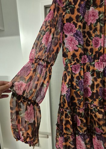 Uzun Kollu Fırfırlı Mini Bohem Elbise - Görsel 3