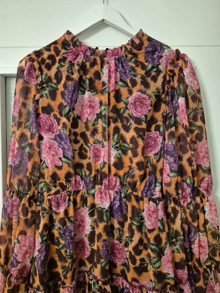 Uzun Kollu Fırfırlı Mini Bohem Elbise - Görsel 2