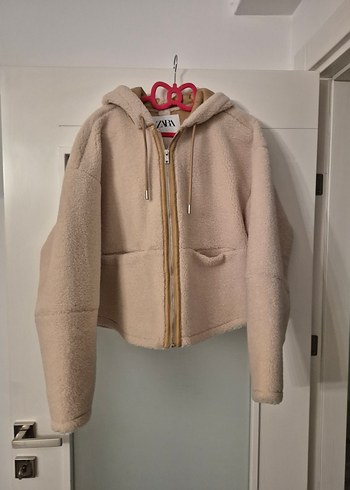 Bej Kapüşonlu Fermuarlı Kadın Ceket - Görsel 2