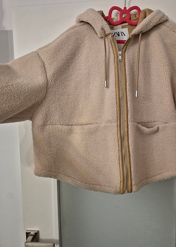 Bej Kapüşonlu Fermuarlı Kadın Ceket - Görsel 5
