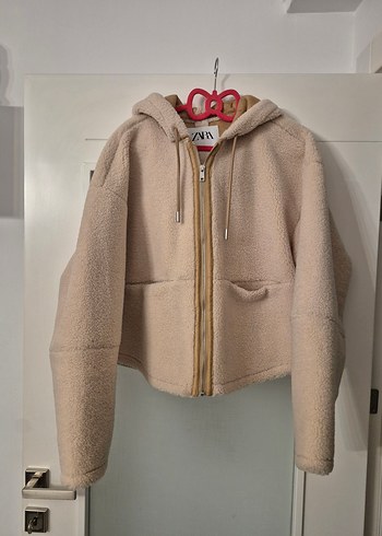 Bej Kapüşonlu Fermuarlı Kadın Ceket - Görsel 3