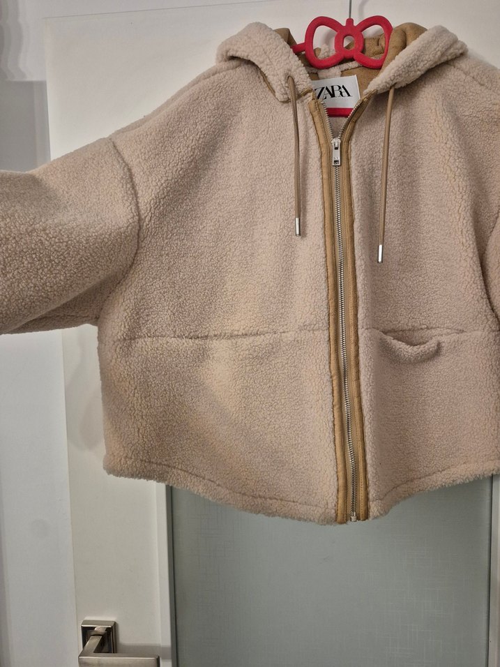 Bej Kapüşonlu Fermuarlı Kadın Ceket - Görsel 5