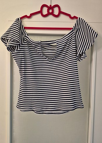 Çizgili Kayık Yaka tshirt - Görsel 6