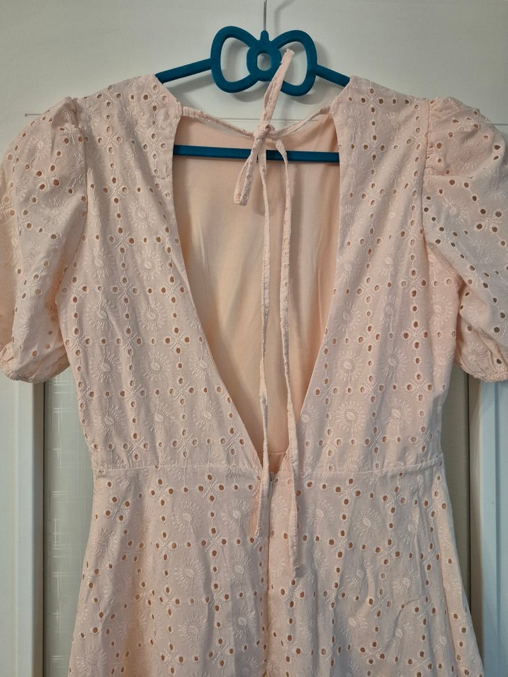 Dantel detaylı pembe uzun boy elbise - Görsel 4