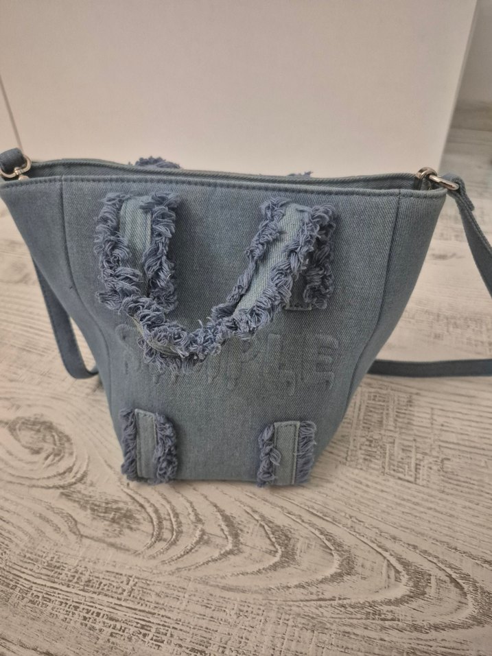 Nakışlı Mavi Denim Kadın twist canta - Görsel 4