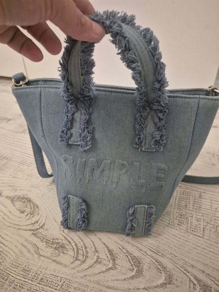 Nakışlı Mavi Denim Kadın twist canta - Görsel 3