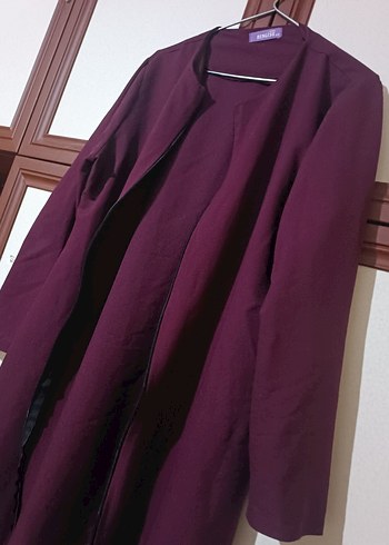 Bordo Uzun Kollu Kadın Uzun Pardösü - Görsel 3