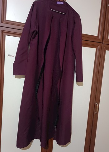 Bordo Uzun Kollu Kadın Uzun Pardösü - Görsel 2