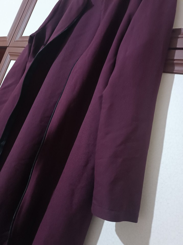 Bordo Uzun Kollu Kadın Uzun Pardösü - Görsel 5