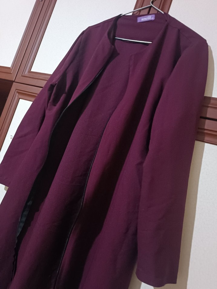 Bordo Uzun Kollu Kadın Uzun Pardösü - Görsel 3