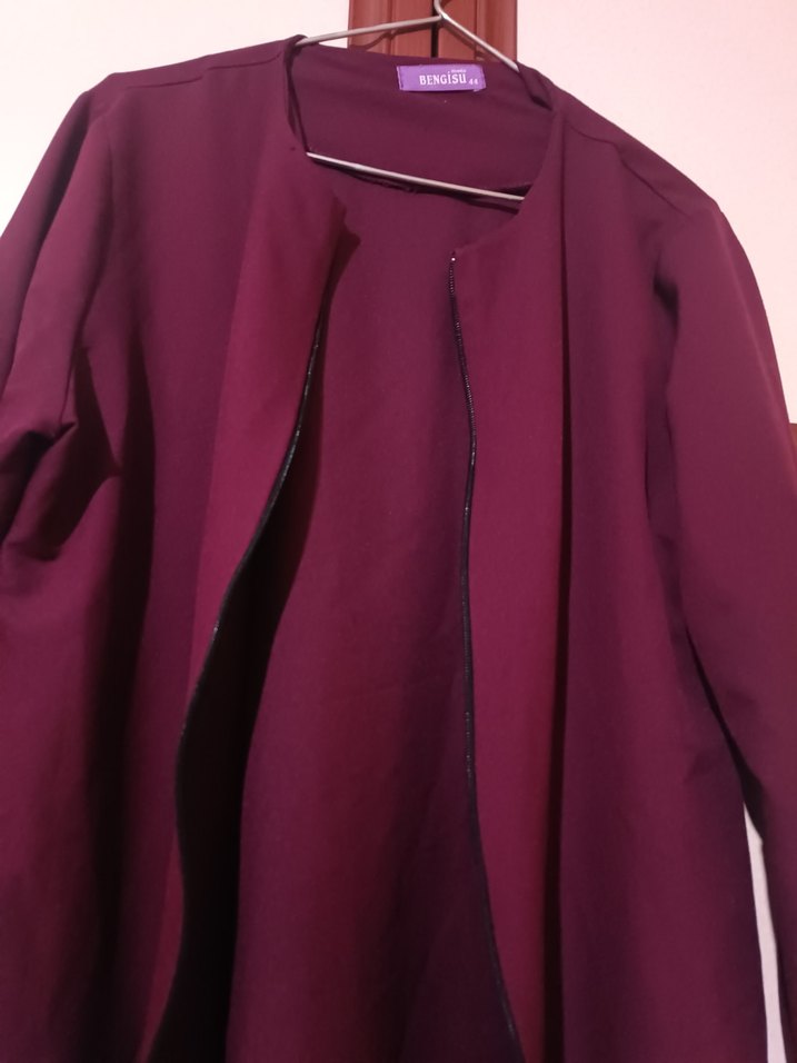 Bordo Uzun Kollu Kadın Uzun Pardösü - Görsel 4