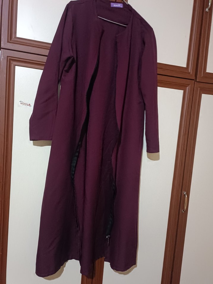 Bordo Uzun Kollu Kadın Uzun Pardösü - Görsel 2