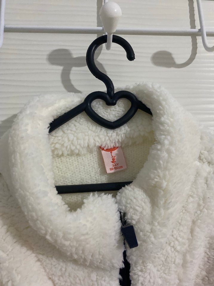 Beyaz Kürklü Yarım Fermuarlı unisex çocuk peluş sweatshırt - Görsel 3