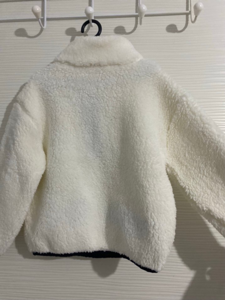 Beyaz Kürklü Yarım Fermuarlı unisex çocuk peluş sweatshırt - Görsel 2