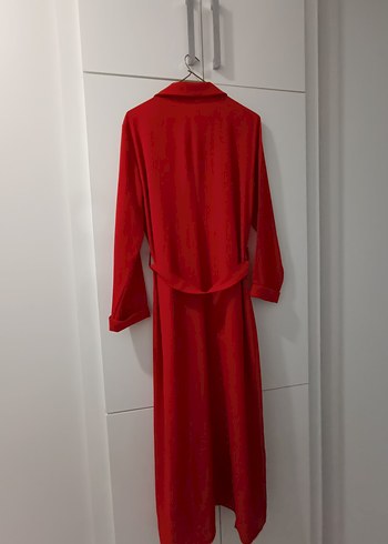 Kırmızı Uzun  Kadın trençkot - Görsel 3