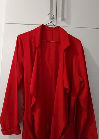 Kırmızı Uzun  Kadın trençkot - Görsel 2