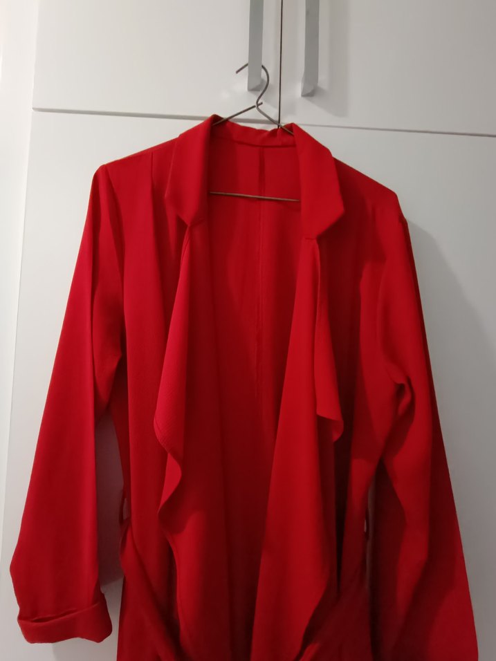 Kırmızı Uzun  Kadın trençkot - Görsel 2