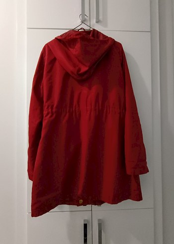Kırmızı Midi Boy Fermuarlı Kadın Yağmurluk - Görsel 4