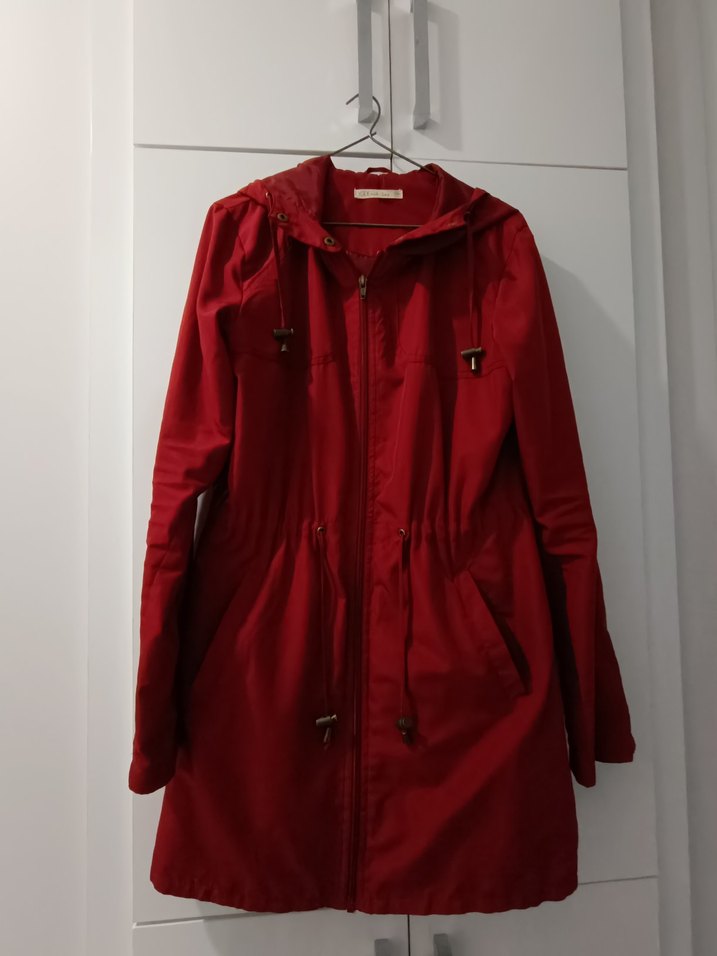 Kırmızı Midi Boy Fermuarlı Kadın Yağmurluk - Görsel 2
