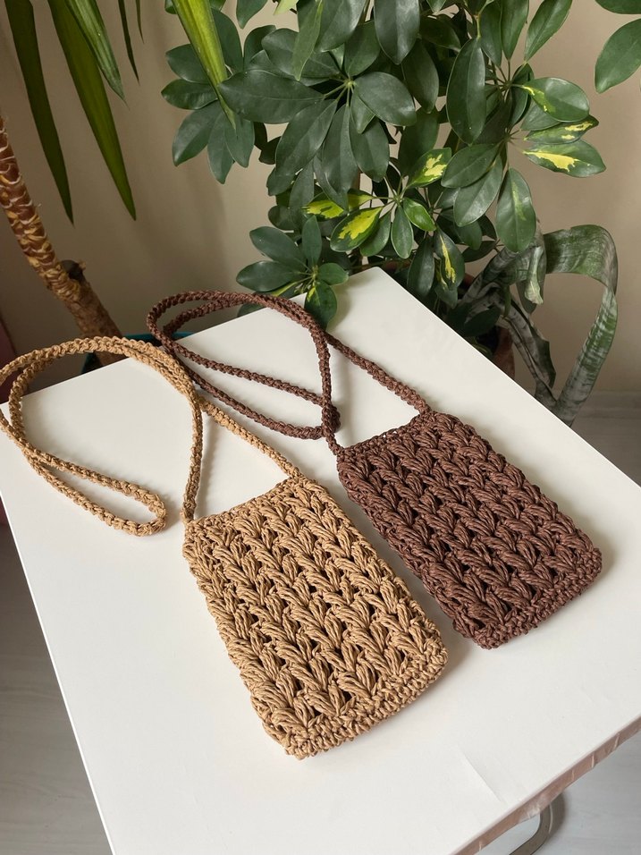 Örgü hasır telefon çantası - Görsel 2