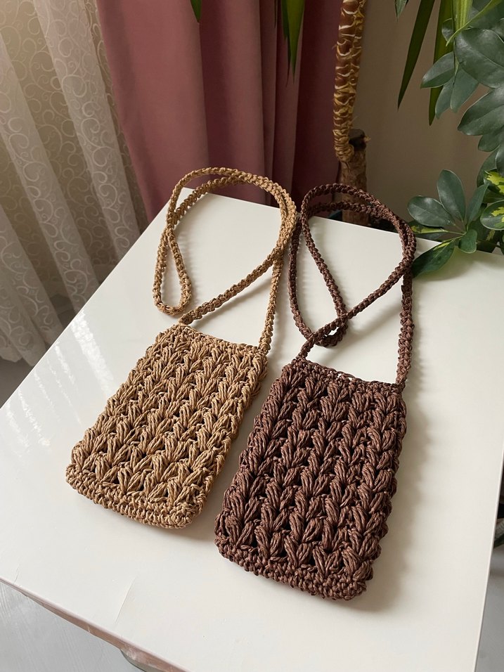 Örgü hasır telefon çantası - Görsel 3