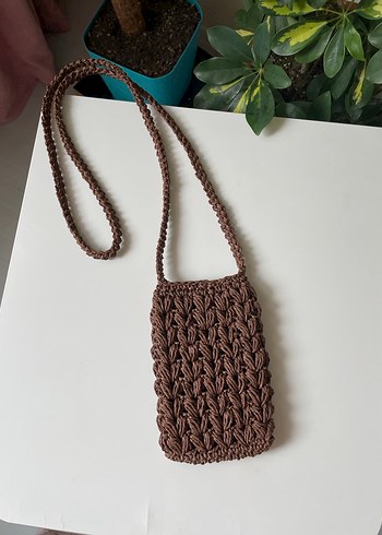 Acı kahve hasır telefon çantası - Görsel 6