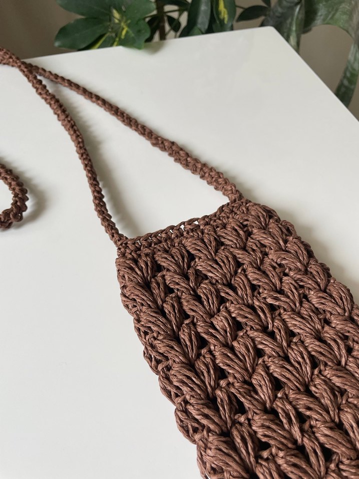 Acı kahve hasır telefon çantası - Görsel 5