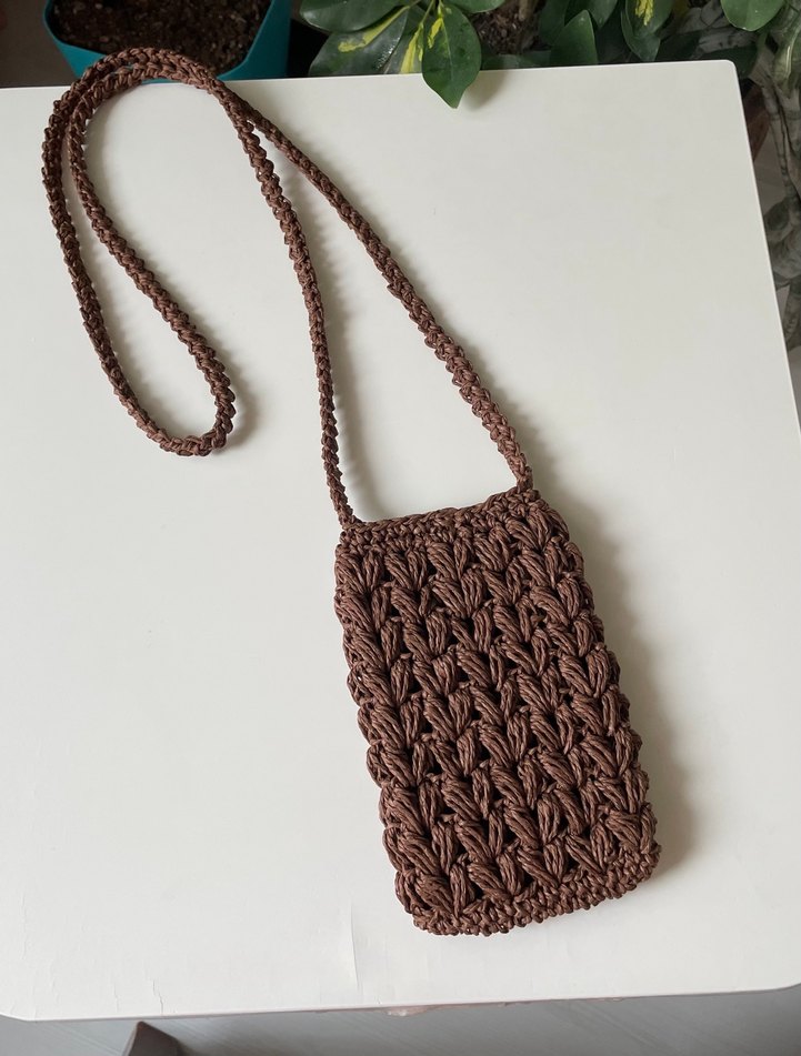 Acı kahve hasır telefon çantası - Görsel 2