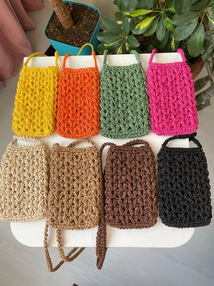 Örgü hasır telefon çantası - Görsel 5