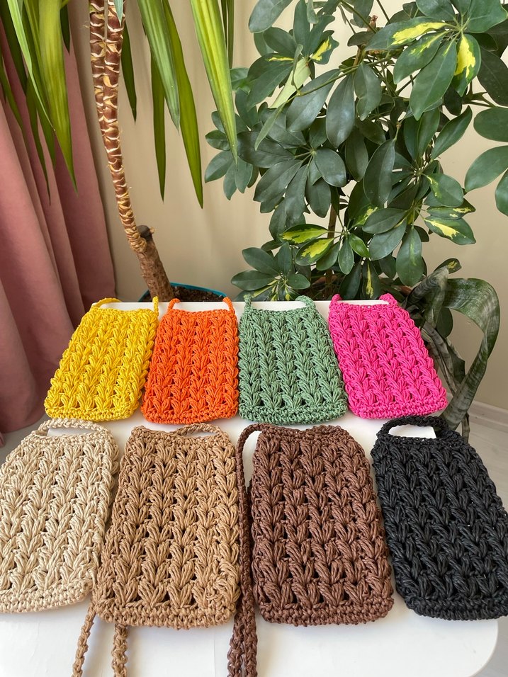 Örgü hasır telefon çantası - Görsel 2