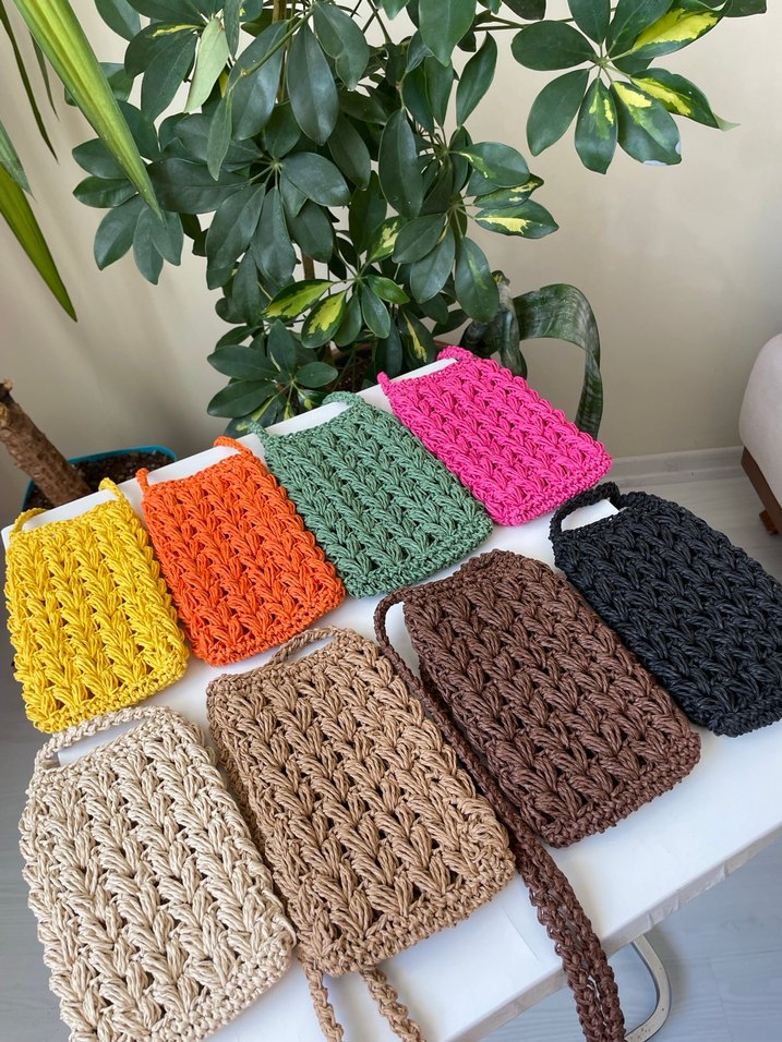 Örgü hasır telefon çantası - Görsel 3