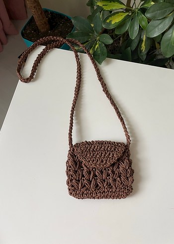 Acı kahve örgü hasır çocuk çantası - Görsel 6