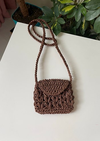 Acı kahve örgü hasır çocuk çantası - Görsel 7