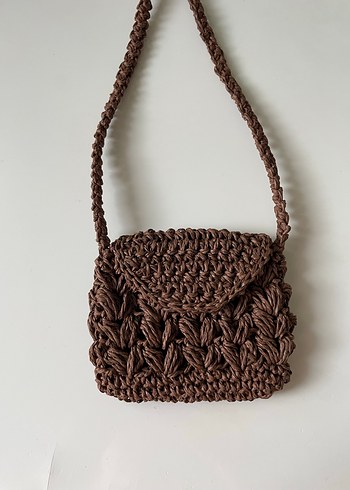 Acı kahve örgü hasır çocuk çantası - Görsel 2