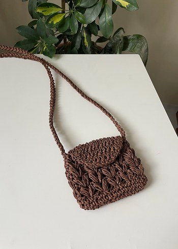 Acı kahve örgü hasır çocuk çantası - Görsel 4
