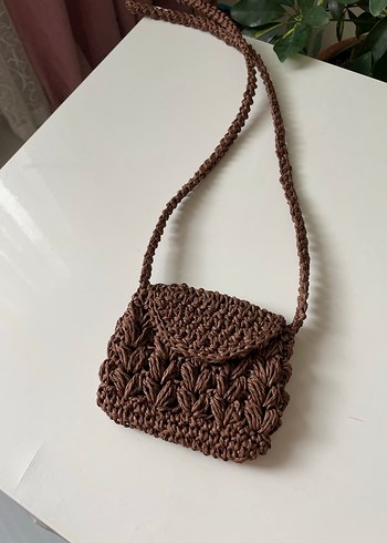 Acı kahve örgü hasır çocuk çantası - Görsel 3