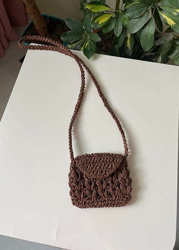 Acı kahve örgü hasır çocuk çantası - Görsel 8